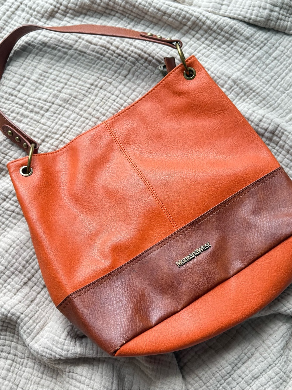 Montana West Orange and Brown Two-Tone Leather Shoulder Bag